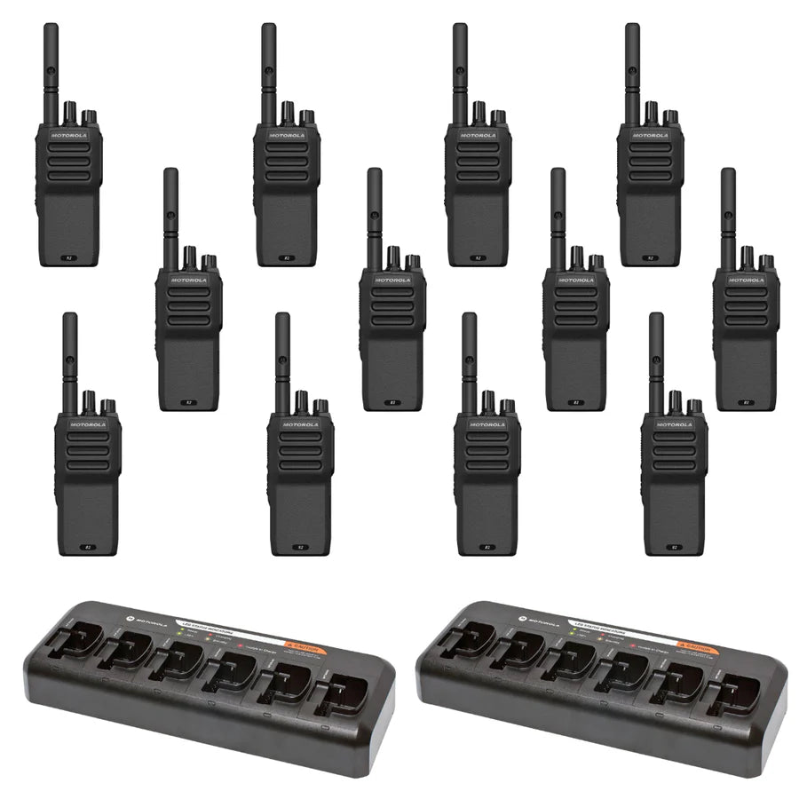Motorola R2 Radio 12 Pack Bundle with Multi-Unit Chargers