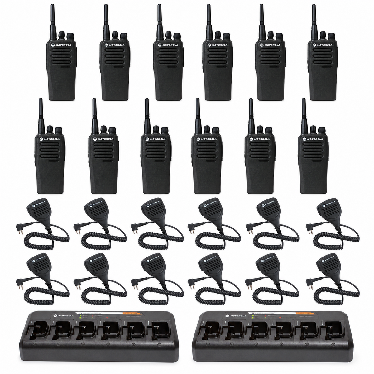 Motorola CP200d 12 Pack with Multi Unit Chargers and Speaker Microphones