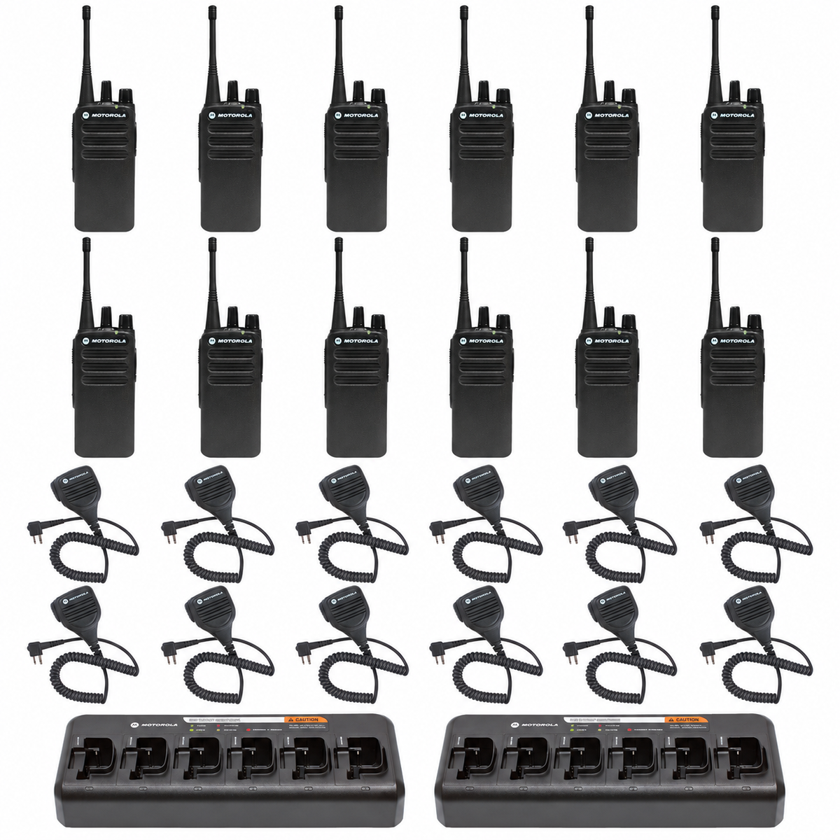 Motorola CP100D Non-Display 12 Pack bundle with multi unit charger and Speaker Microphones