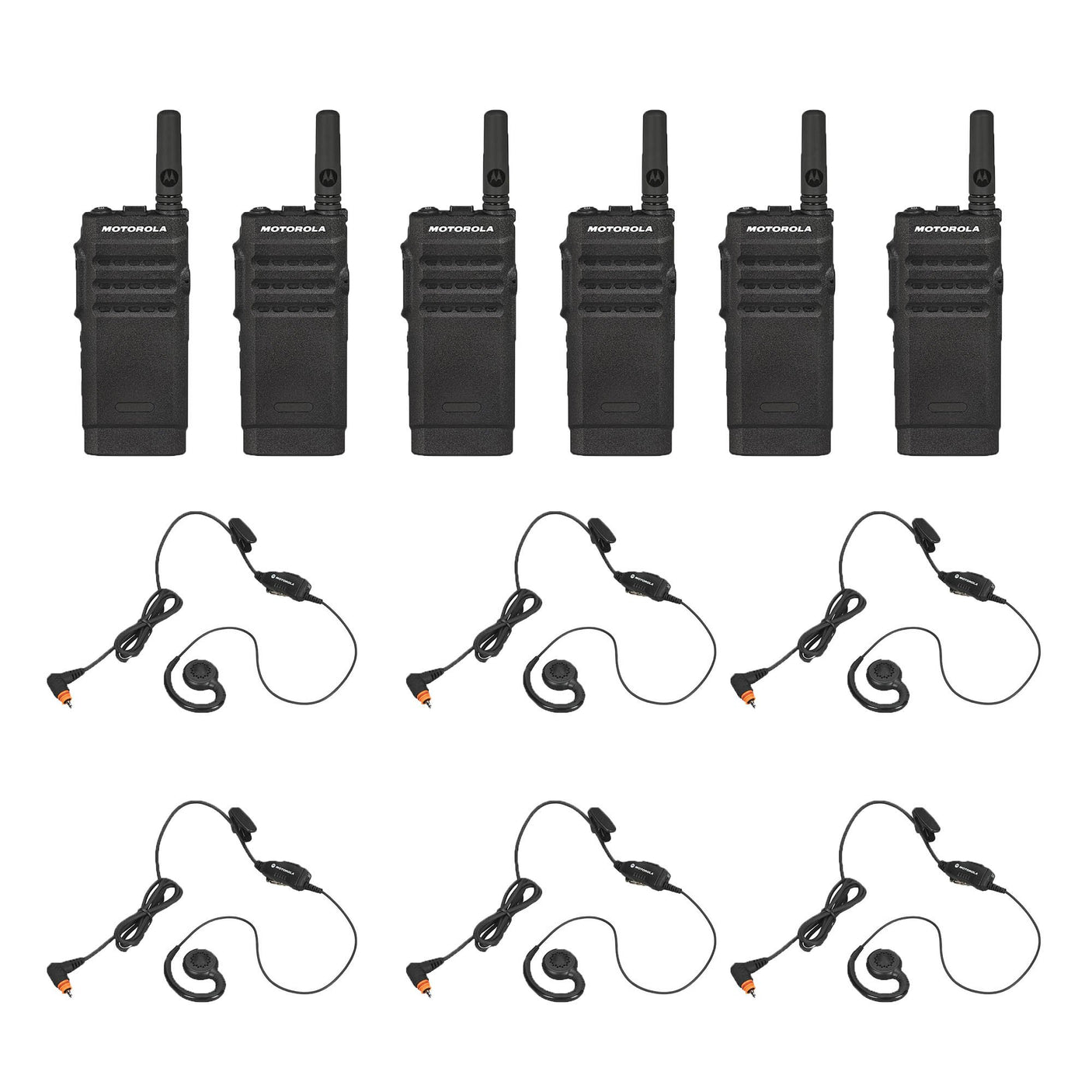 Motorola SL300 Non-Display Two-Way Radio 6 Pack Bundle with PMLN7189 Swivel Earpieces