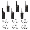 Set of  6 BPR50dx walkie-talkies with HKLN4604 earpieces on a white background