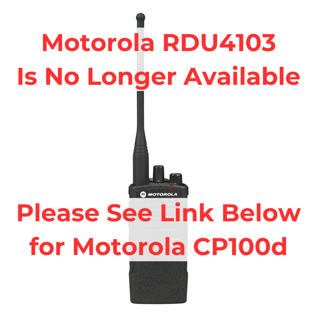 Motorola RDU4103 discontinued notice with message directing users to Motorola CP100d replacement