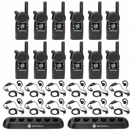 Motorola CLS1413 12 Pack Bundle With 2 Multicharger and Headsets