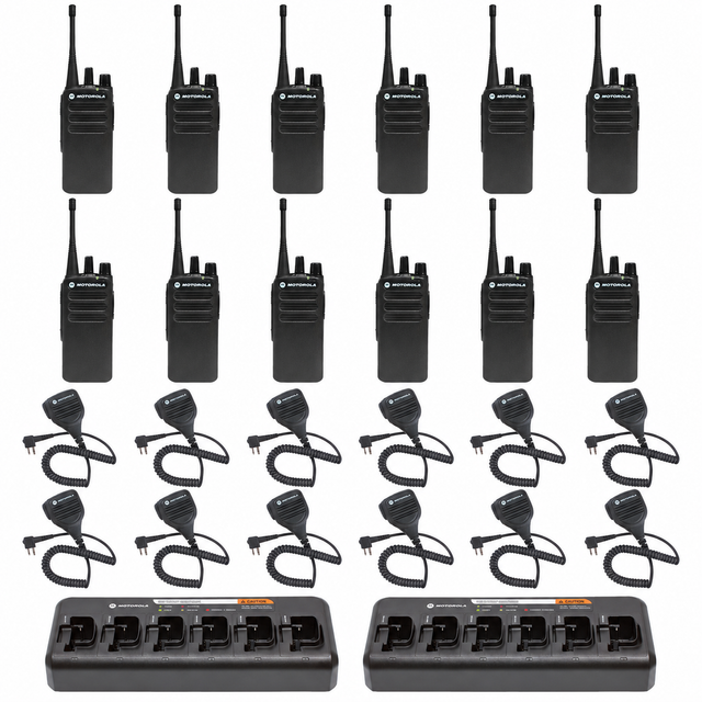 Motorola CP100D Non-Display 12 Pack bundle with multi unit charger and Speaker Microphones