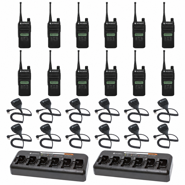 Motorola CP100D Limited-Display 12 Pack bundle with multi unit charger and Speaker Microphones