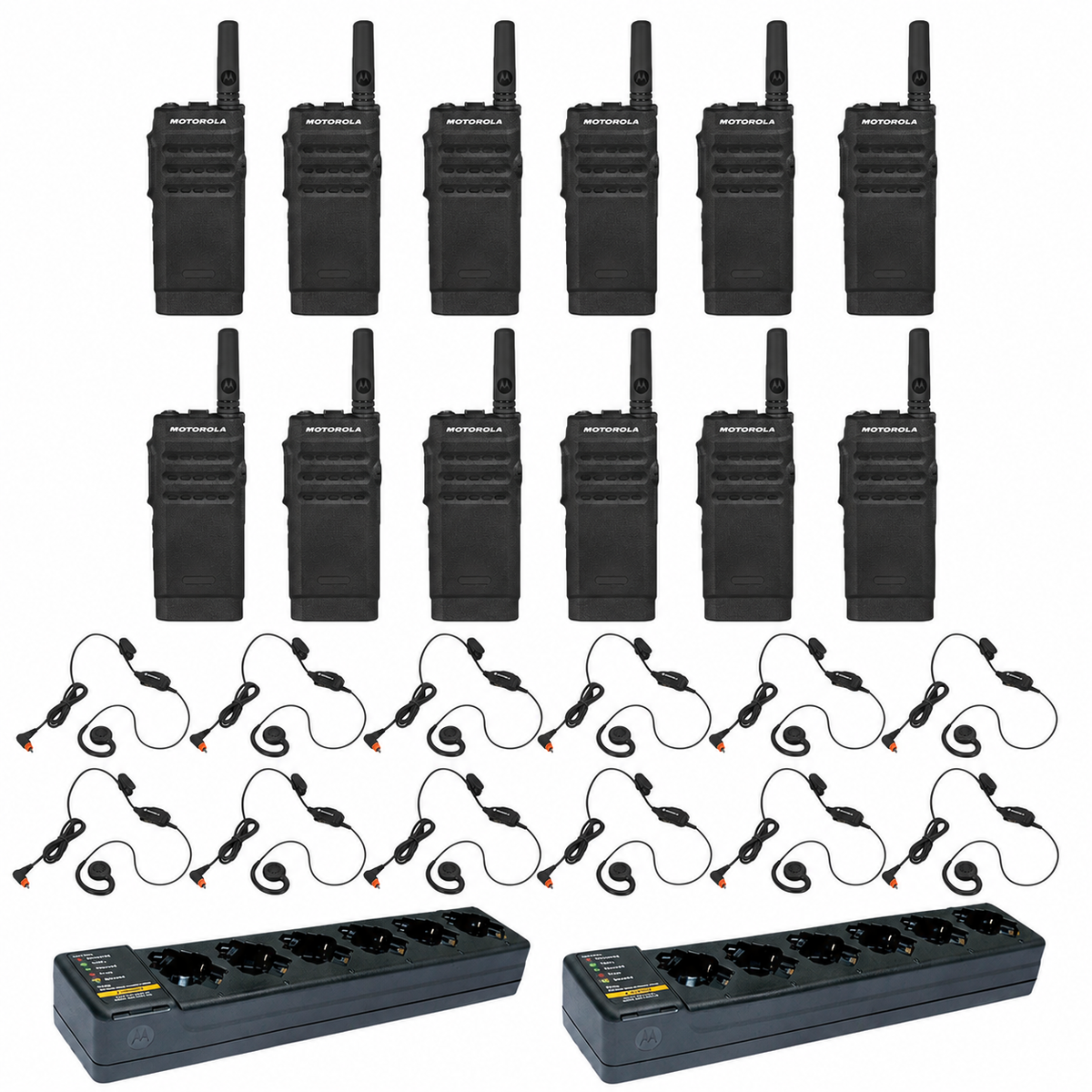 Motorola SL300 Non Display 12 Pack plus 2 Multi Unit Charger plus 12 PMLN7189 Swivel Earpiece