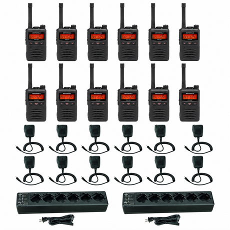 Motorola EVX-S24 3 Watt 256 Channel Digital Radio 12 pack with 2 Multi Unit Chargers and Speaker Microphones