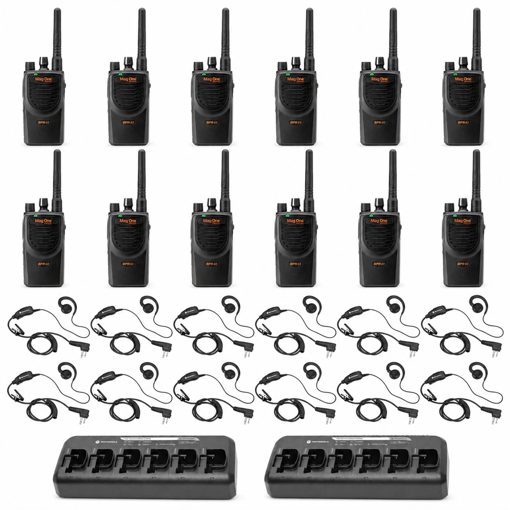 Motorola BPR40 12 Pack with multi unit charger and headsets