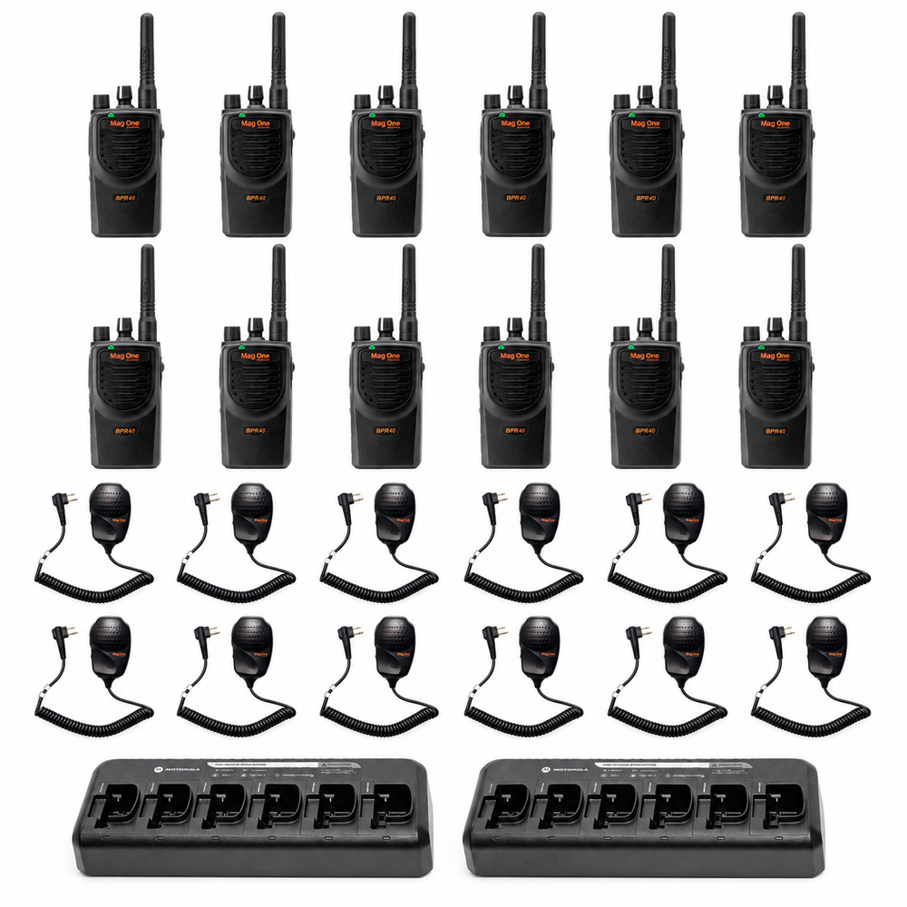 Motorola BPR40 12 Pack with multi unit charger and Speaker Microphones
