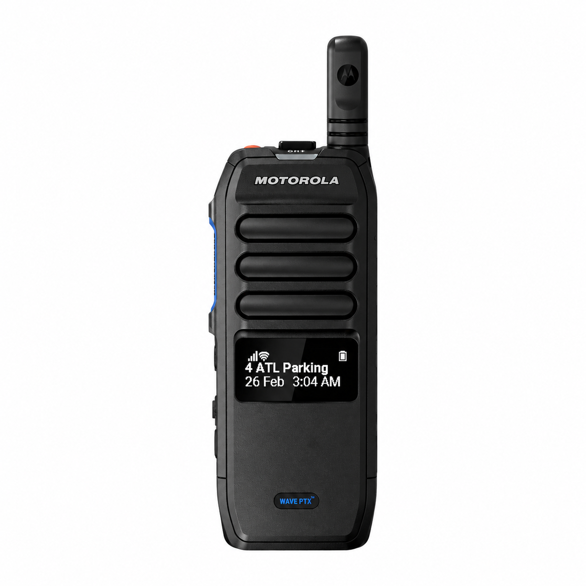 Motorola TLK 200 WAVE PTX radio — front view on white background