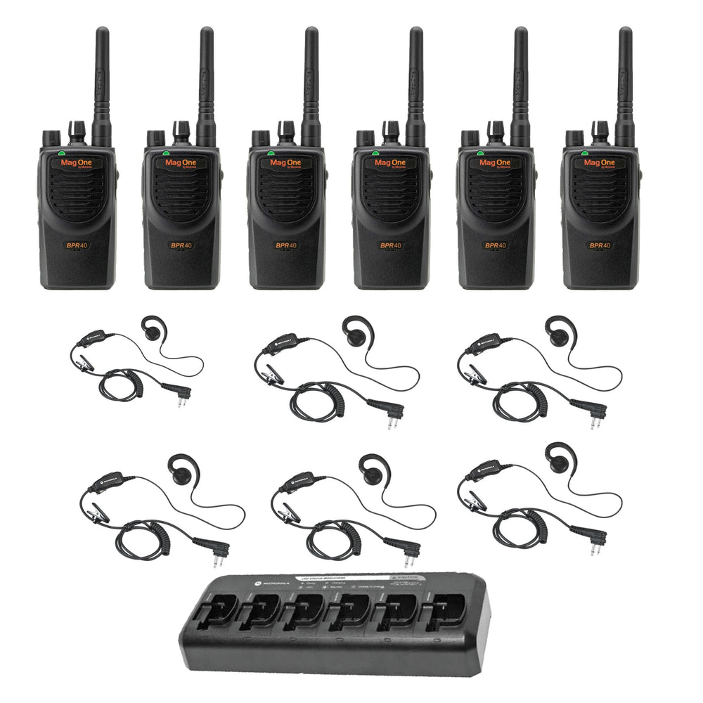 Motorola BPR40 6 Pack with multi unit charger and headsets