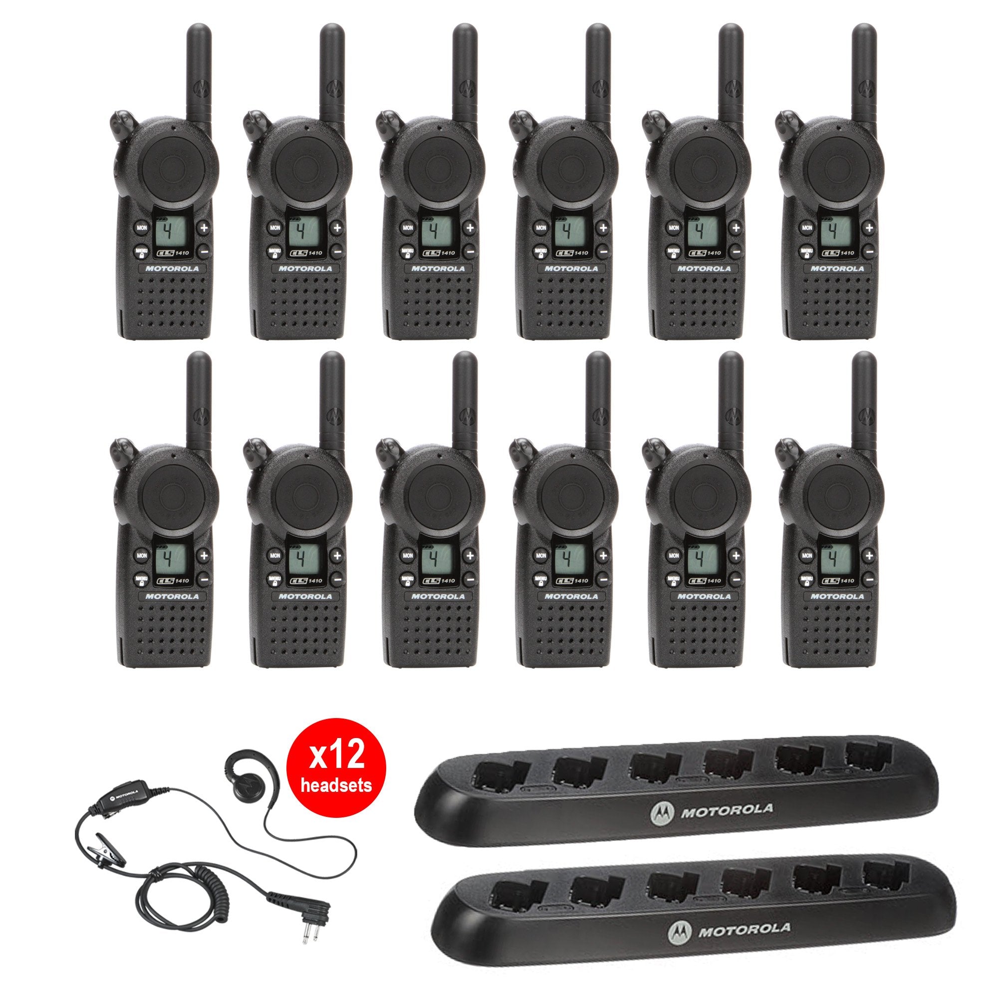 Motorola CLS1413 12 Pack Bundle With Multicharger and Headsets|  TwoWayRadioGearCanada