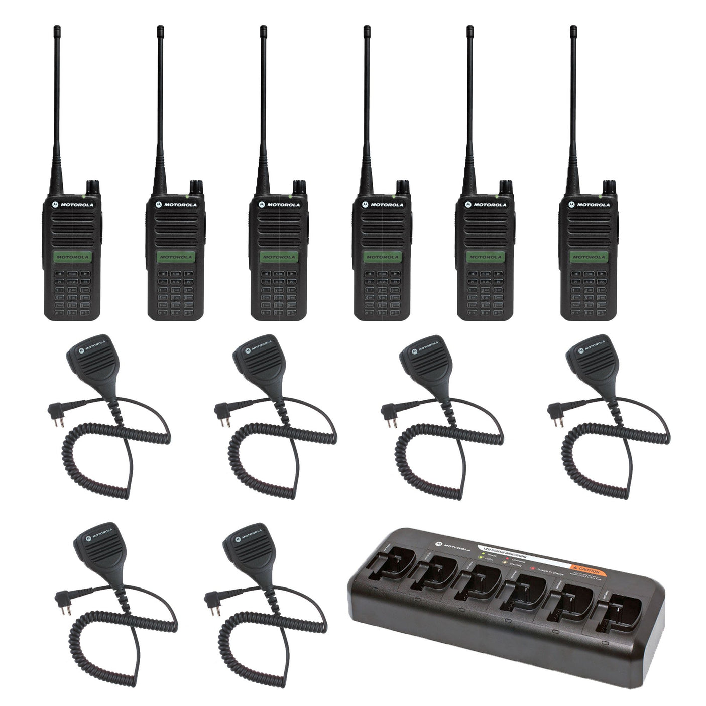 Motorola CP100d Full Keypad 6-Pack Bundle with Charger and Speaker Microphones