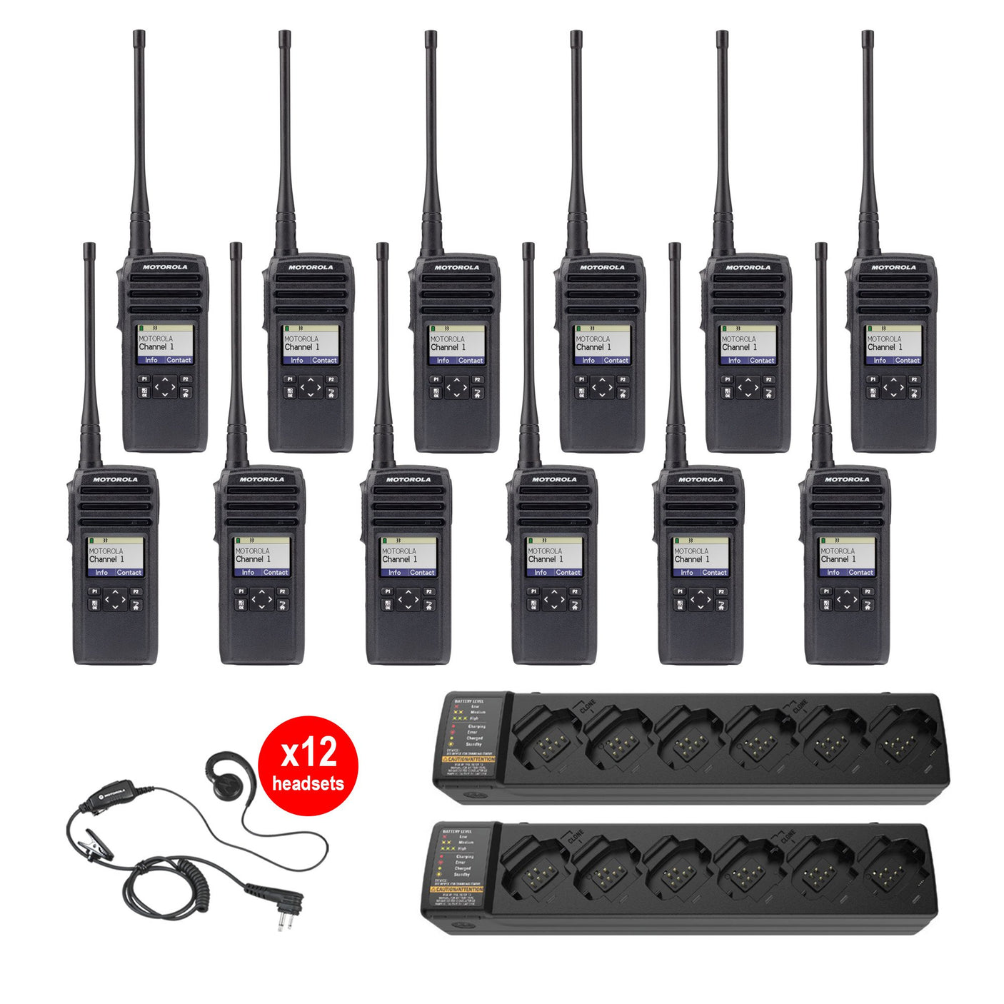 DTR600 12 Pack with 2 Multi Unit Chargers and Headsets