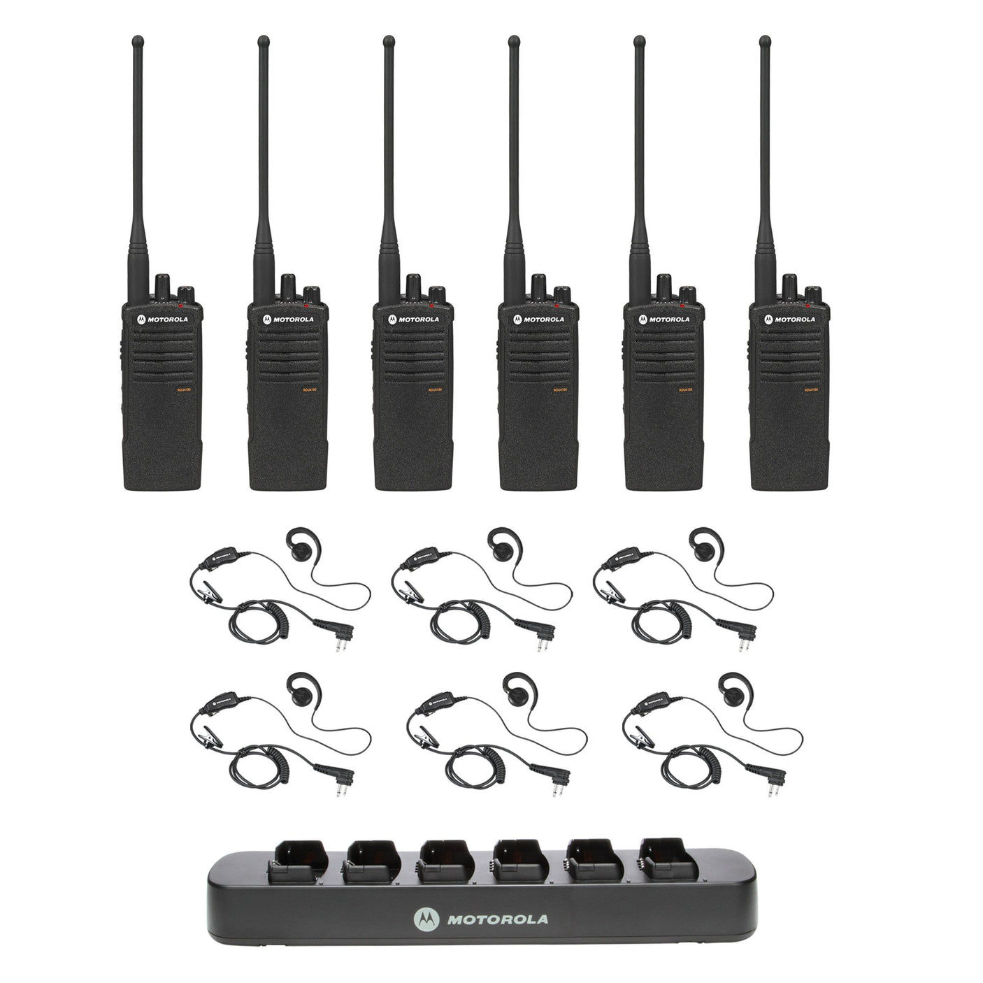 Motorola RDU4103 6 Pack Bundle with Multi Unit Charger and Headsets