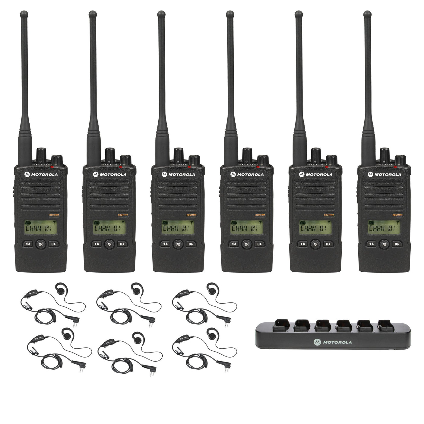 Motorola RDU4163D 6 pack with Multi Unit Charger and headsets