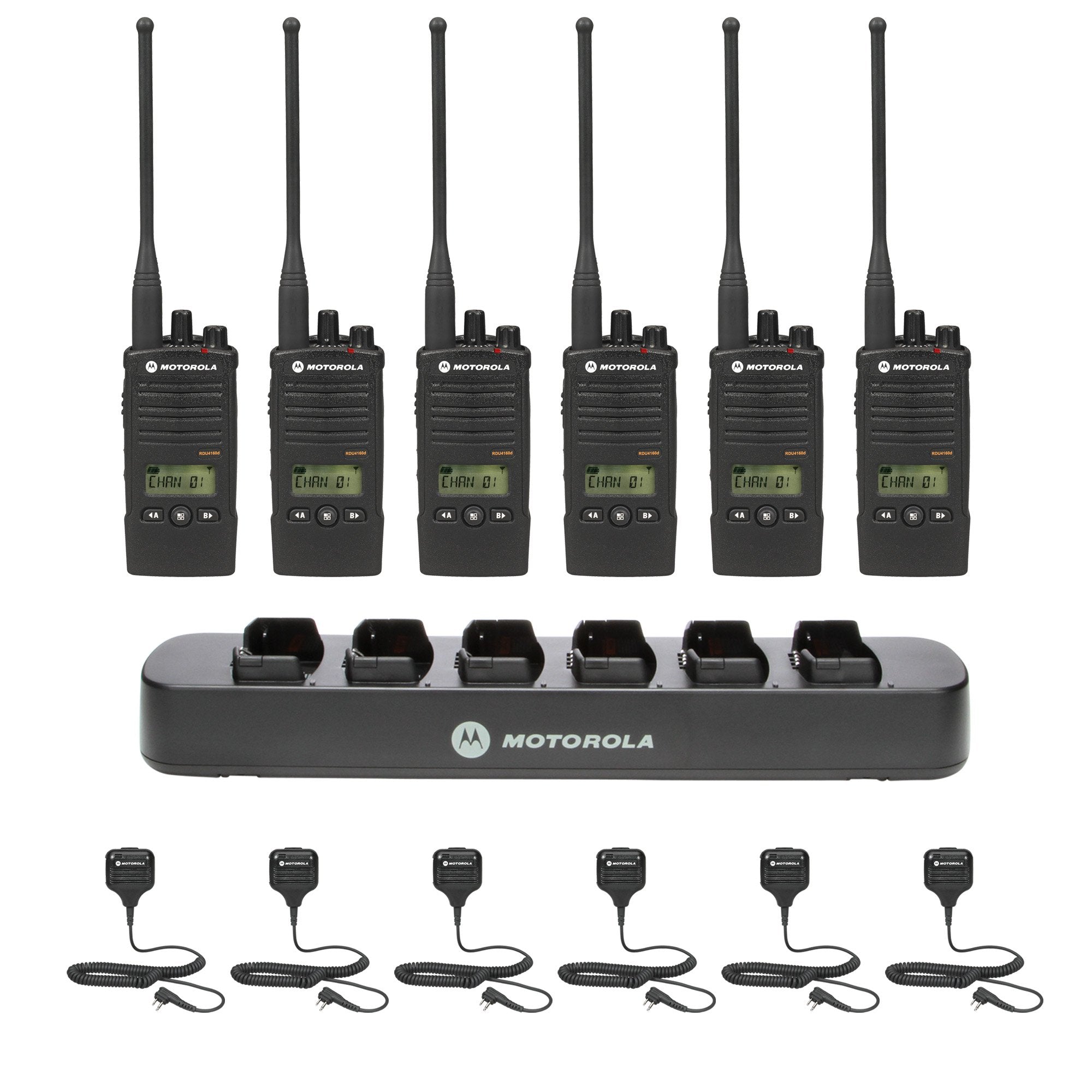 Motorola RDU4163D 6 pack with Multi Unit Charger and Speaker Microphones