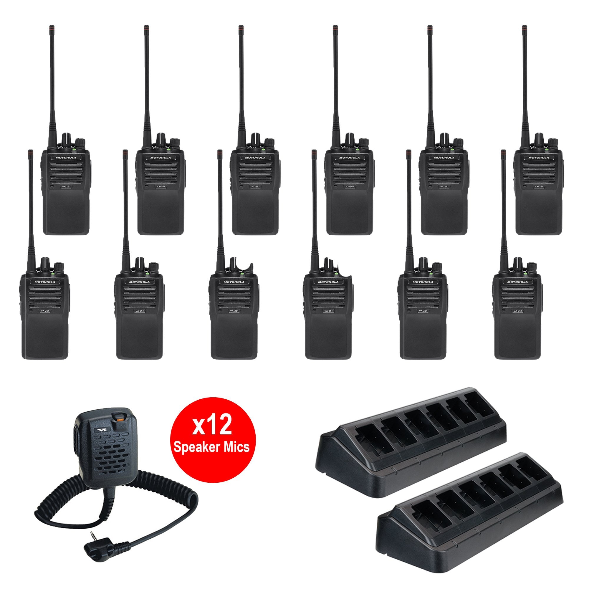 VX-261 5 Watt 16 Channel UHF or VHF Radio 12 pack with multi unit charger and speaker microphones