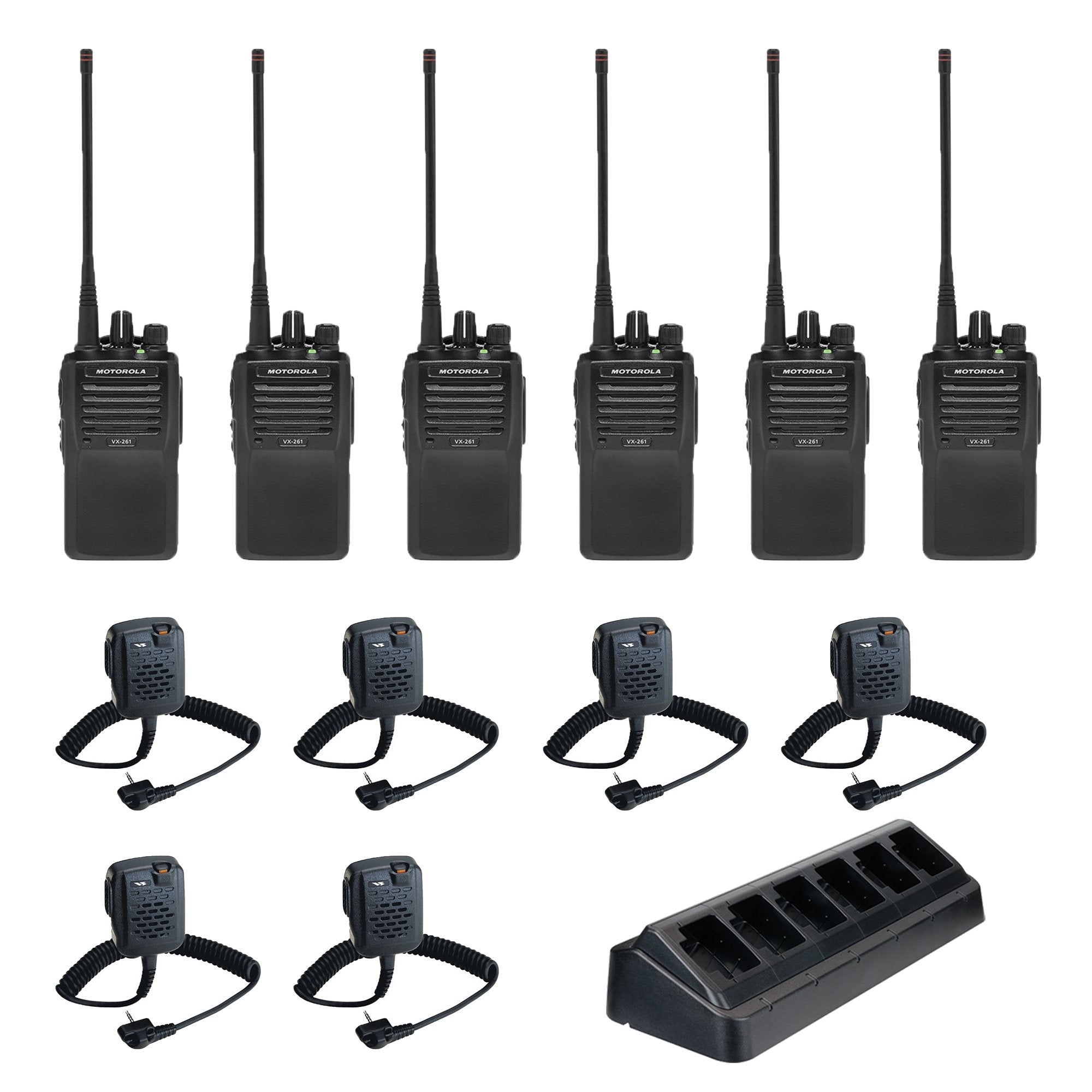 VX-261 5 Watt 16 Channel UHF or VHF Radio 6 pack with multi unit charger and speaker microphones