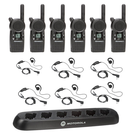 Motorola CLS1413 6-pack bundle with HKLN4604 headsets and 56531 6-unit charger for business use in Canada
