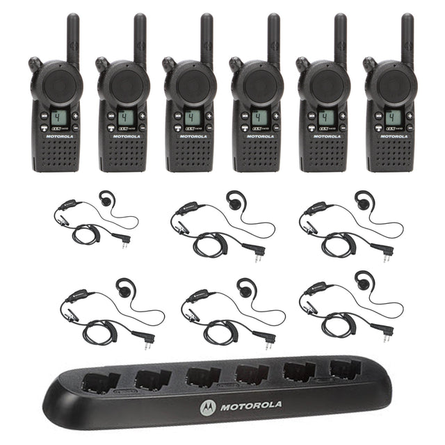 Motorola CLS1413 6-pack bundle with HKLN4604 headsets and 56531 6-unit charger for business use in Canada