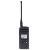 
              Front view of the Motorola DTR700 digital two-way radio with antenna and color display
            