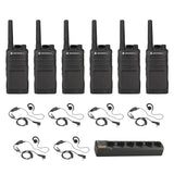 Motorola RMU2043 6-pack UHF two-way radios with six discreet headsets and one multi-unit charger