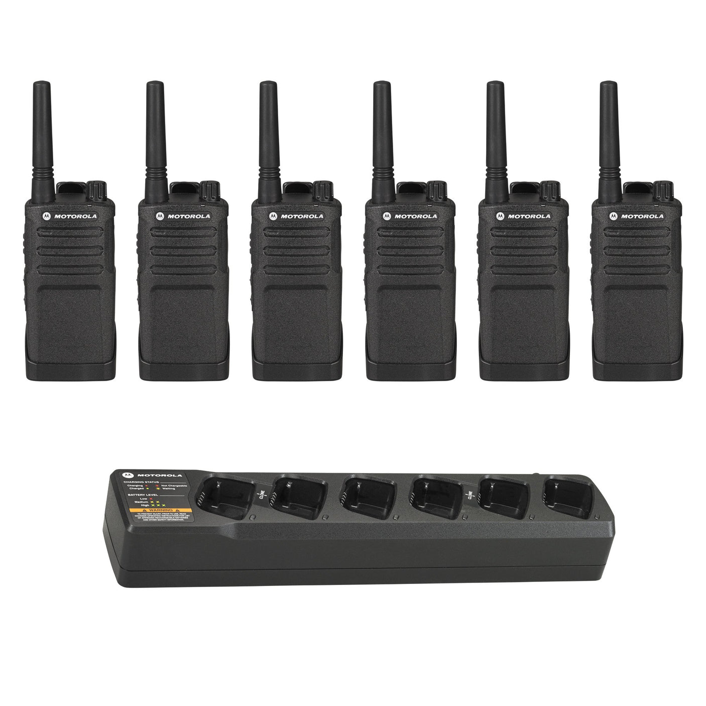 Motorola RMU2043 6-pack UHF two-way radios with one multi-unit charger