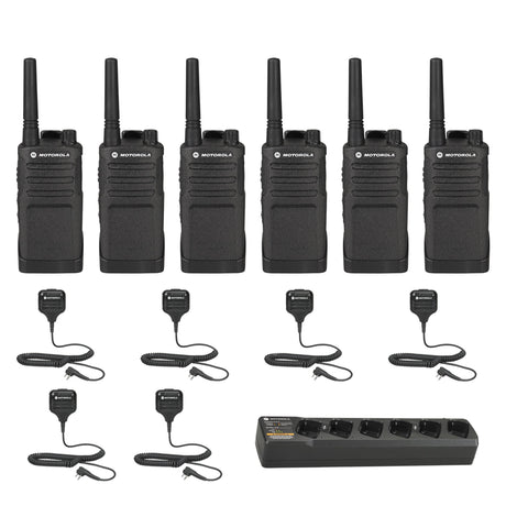Motorola RMU2043 6-pack UHF two-way radios with six remote speaker microphones and one multi-unit charger
